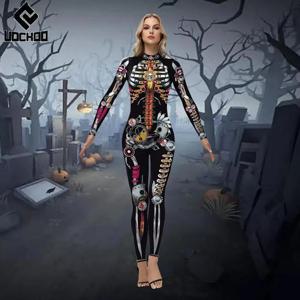 여성을위한 기계 펑크 해골 바디 슈트 3D 인쇄 기계 Steampunk Zentai 축제 파티 할로윈 코스프레 점프 슈트