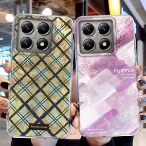 Xiaomi 14T 13T 14Tpro 11 Lite 5G NE 충격 방지 Fundas 보호 뒷면 커버 용 세련된 갈색 격자 여성 전화 케이스