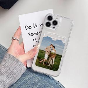 아이폰 16 16E 15 14 13 12 11Pro Max Mini SE 2020 2022 XS XR 7 8 Plus DIY 사진 맞춤 투명 후면 카드 수납 케이스