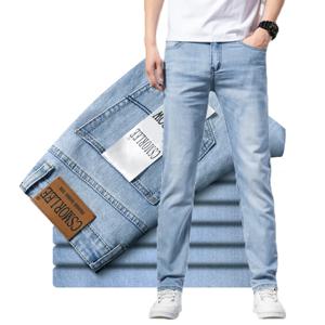 2025 브랜드 탑 클래식 스타일 남성 봄 여름 청바지 비즈니스 캐주얼 라이트 블루 스트레치 코튼 데님 남성 바지