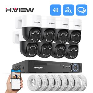 H.view 8Ch 4K 5MP 8MP Cctv 보안 카메라 시스템 Ptz 홈 비디오 감시 키트 야외 IP 카메라 휴머노이드 감지