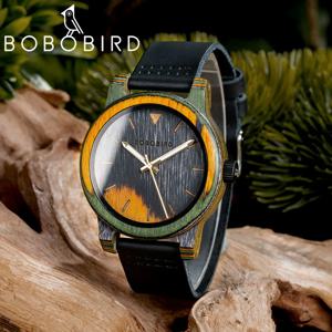 BOBO BIRD 남자 나무 시계 레저 패션 컬러 나무 석영 손목 시계 Reloj Hombre 맞춤형 사용자 정의 로고 Dropshipping