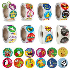 500pcs/roll 보상 스티커 어린이를위한 격려 스티커 학생을위한 귀여운 동물과 동기 부여 스티커 교사 GYH