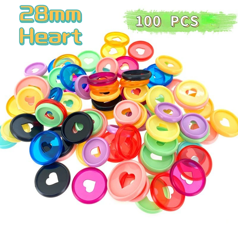 100pcs 28mm 버섯 구멍 루스 리프 링 노트북 앨범 데이터 북 플라스틱 투명 하트 마카롱 디스크 Discbound 디스크
