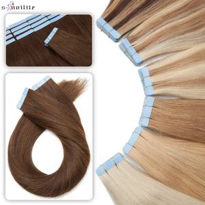 S-noilite 20pcs 테이프 헤어 익스텐션 인간의 머리카락 2.5g 메가 헤어 스트레이트 천연 헤어 매끄러운 보이지 않는 양면 피부 씨실