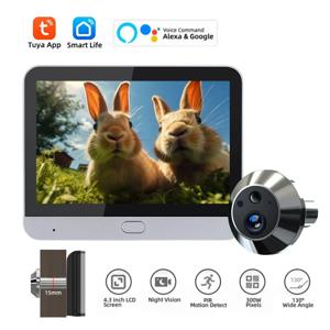 Tuya 홈 스마트 비디오 도어 카메라 Alexa 3MP Wifi 무선 핫 뷰어 IR 보안 보호 도어 용 비디오 틈 구멍