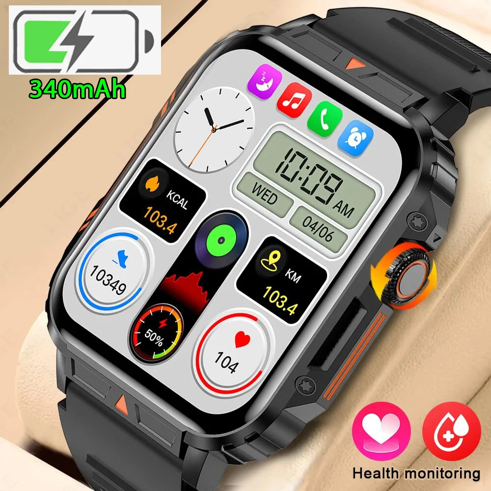 새로운 Smartwatch 1.95 인치 화면 건강 모니터링 시계 IP68 방수 스포츠 피트니스 스마트 시계 남성 여성 Reloj Hombre