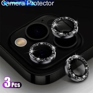 3Pcs 다이아몬드 블링 보호 렌즈 iPhone 12 13 미니 11 14 15 플러스 프로 최대 반짝이 카메라 유리 장식 수호자