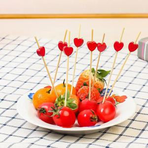 100PC 일회용 대나무 꼬치 음식 추천 뷔페 컵 케이크 과일 포크 샐러드 야채 스틱 이쑤시게 꼬치 파티 케이크 디저트