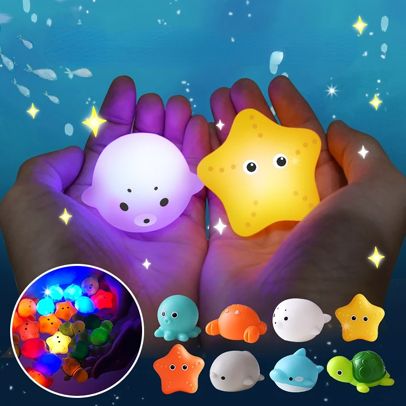 Glowable 동물 세척 물 세트 부동 물 빛 그물 낚시 물고기 놀이 물 장난감 어린이 아기 목욕 장난감 부동