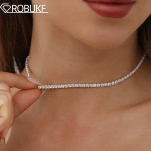 여성을위한 2mm Moissanite 테니스 목걸이 S925 실버 도금 18K 골드 스파클링 라인 석 초커 체인 웨딩 쥬얼리 조절 가능