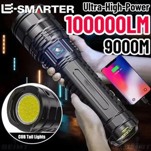 15000mah 내장 배터리 1000W 가장 강력한 Led 손전등 전술 플래시 라이트 비상 스포트라이트 4km 휴일 선물