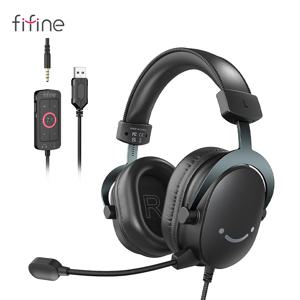 FIFINE 헤드셋, PC/MAC/PS4/PS5 Mixer-H9용 7.1 서라운드 사운드/볼륨 제어/음소거 스위치가 있는 3.5mm 잭 및 USB 헤드폰