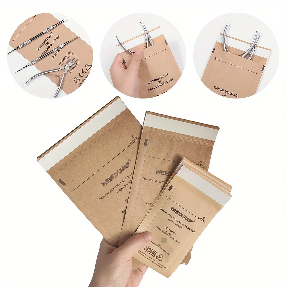 50pcs 네일 깨끗한 소독 크래프트 가방 일회용 네일 아트 치과 의사 고온 소독 기계 파우치 액세서리 도구
