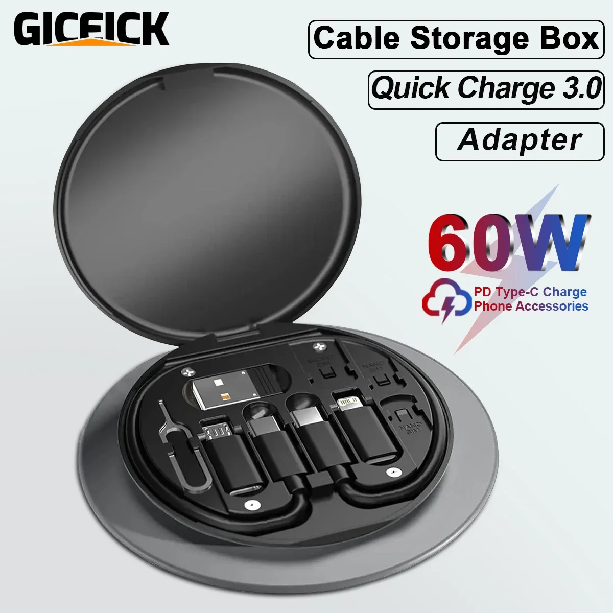 60W 멀티 USB 충전 어댑터 케이블 키트, USB C 변환 키트 USB A 및 유형 C - 남성 마이크로/유형 C, 전화 데이터 전송, 카드