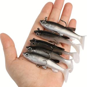 5 개/몫 지그 후크 실리콘 소프트 미끼 세트 Swimbait 8cm 12.5g 낚시 Wobblers 파이크베이스 루어 태클을위한 인공 고무 미끼