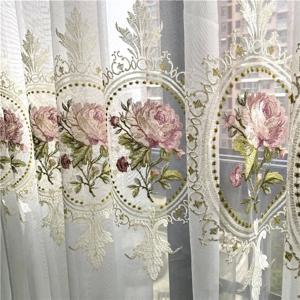 미국의 럭셔리 모란 자수 Tulle 커튼 거실 유럽의 우아한 꽃 자수 Sheer Voile Drapes For Bedroom