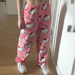 Sanrio 헬로 키티 잠옷 스파이더 맨 플란넬 패션 바지 여성 카와이 모직 애니메이션 만화 캐주얼 홈 바지 겨울 의류
