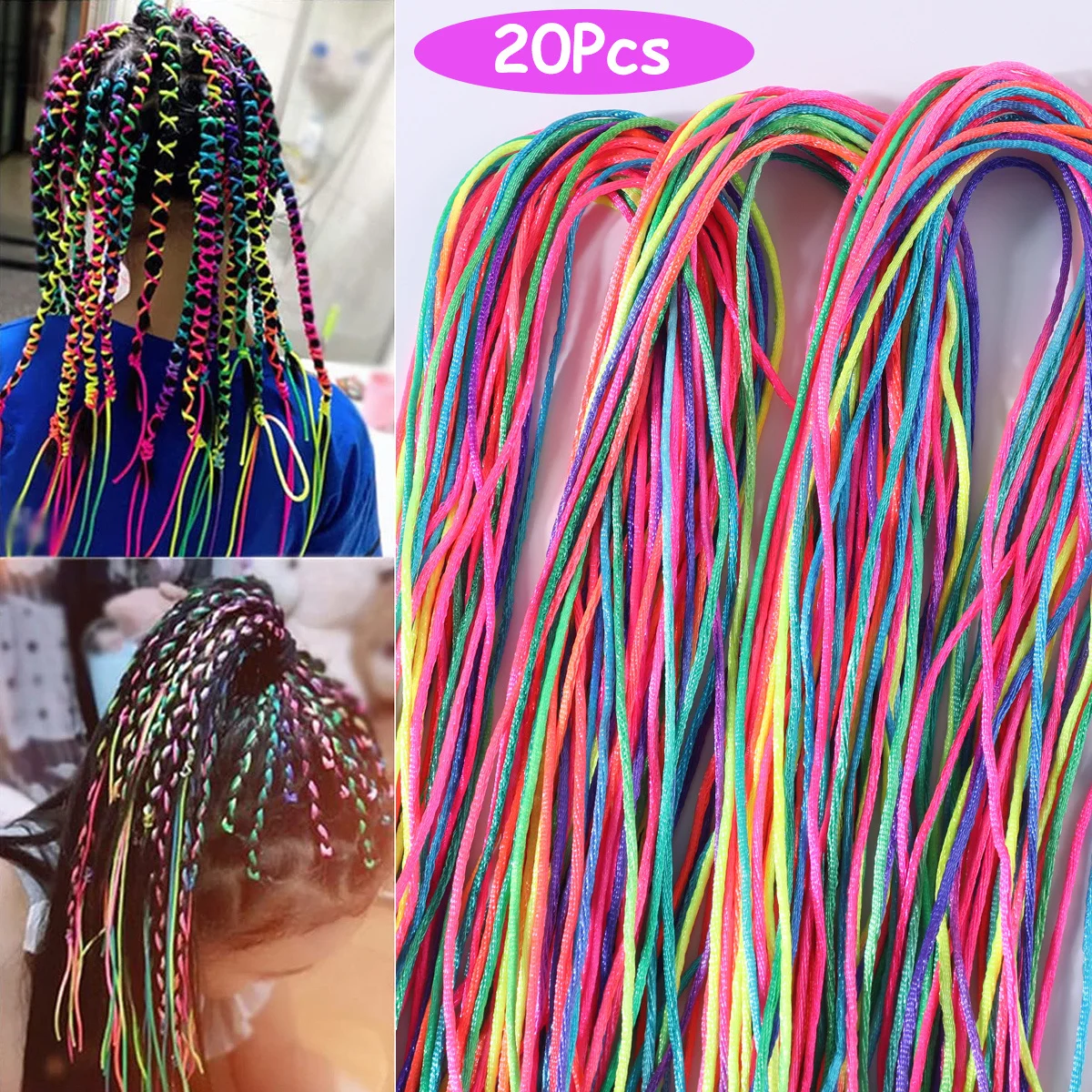 20Pcs 여자를위한 다채로운 머리 끈 밧줄 가닥 90cm 아프리카 머리 띠 여자를위한 DIY 포니 테일 스타일링 헤어 액세서리