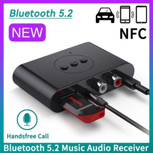 Bluetooth 5.2 오디오 수신기 NFC U 디스크 RCA 3.5mm AUX USB 스테레오 음악 무선 어댑터 (차량용 키트 스피커 앰프 용 마이크 포함)