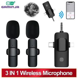 iPhone Android 용 3 In 1 무선 라 발리에 마이크 라디오 라이브 녹음 용 3.5mm 소음 감소 Mini Microph GAMINJA