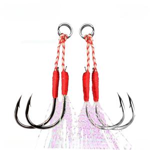 10 개/몫 낚시 후크 지그 더블 페어 후크 가시 스레드 깃털 액세서리 Pesca 높은 탄소강 낚시 미끼 느린 지그