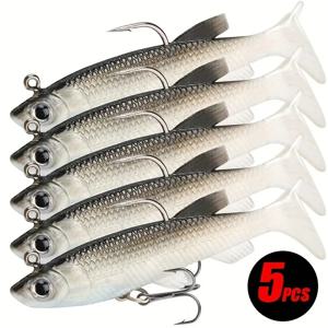 낚시 미끼 5Pcs Pre-Rigged Jig Head 패들 테일 부드러운 플라스틱 Swimbaits for Bass Trout Walleye Crappie Saltwater Freshwater