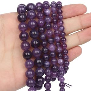 주얼리 제작용 천연 자수정 스톤 비즈, 원형 크리스탈, 느슨한 스페이서 비즈, DIY 팔찌 목걸이, 15 인치, 6mm, 8mm, 10mm