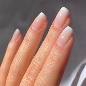 ARTAUG 24pcs 손톱에 광택 핑크 프레스 중간 사각형 가짜 손톱 Elegantstyle 거짓 손톱 세련된 여성을위한 전체 커버 가짜 손톱