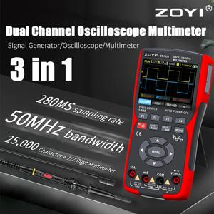 ZOYI 3-in-1 디지털 멀티미터, 50MHz 대역폭 280MS 속도, PC 파형 데이터 저장, 듀얼 오실로스코프 신호 발생기, 자동 수리