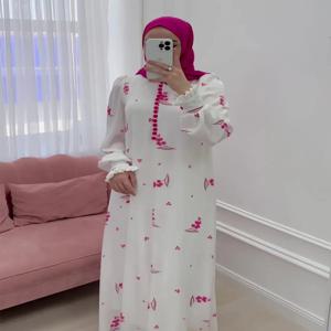 여성을위한 Eid 이슬람 파티 드레스 스위트 프린트 롱 드레스 버튼 라마단 모로코 Vestidos Largos 두바이 터키 가운 Jalabiya 2024