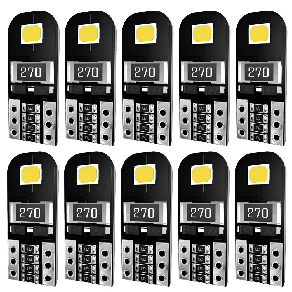 10x 자동차 5W5 LED 전구 T10 W5W LED 신호등 Canbus 12V 6000K 자동 클리어런스 웨지 사이드 리버스 램프 2835 2SMD 흰색 오류 없음