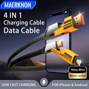 65W USB 유형 C 케이블 4 in 1 PD 27W 고속 충전 데이터 케이블 iPhone 15 14 13 Pro Max Samsung Xiaomi Huawei iPad USB C 케이블
