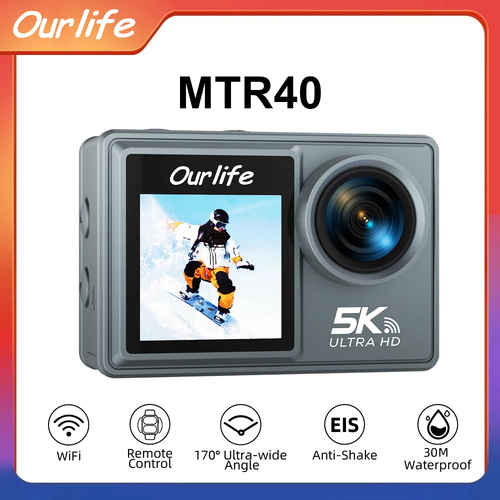 듀얼 IPS 터치 LCD, 와이파이, 170 ° DVR 액션 캠, 방수, 5 배 줌, 스포츠 카메라, 리모컨 포함, 5K 액션 카메라, 4K60FPS