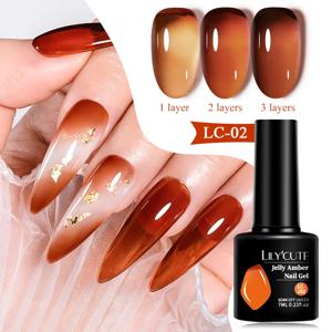 LILYCUTE 7ML 젤리 앰버 젤 브라운 겨울 크리스탈 매니큐어 반투명 컬러 네일 아트 젤 영구 UV 젤 폴란드어 바니시