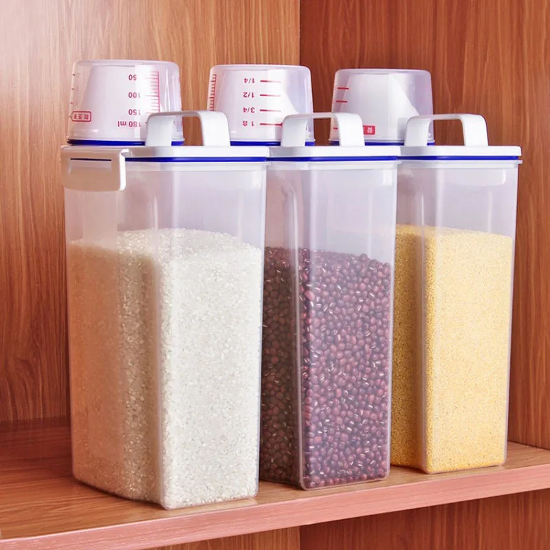 1pc 쌀 및 곡물 식품 저장 용기 (계량 컵 포함), 주방 방습 및 방충 방진 밀봉 용기