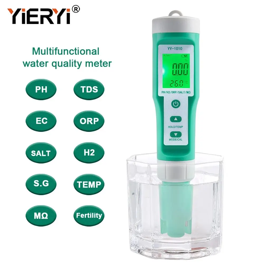 Yieryi TDS EC PH 염분 측정기 ORP H2 S.G TEMP 수질 모니터 솔루션 수영장, 수족관 용 비료 저항력 테스터