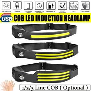 5가지 조명 모드를 갖춘 1/2/3선 LED 헤드라이트, 매우 밝은 감지 COB 헤드라이트, 손전등, USB 충전