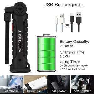 높은 전원 LED 손전등 USB 충전식 캠핑 작업 조명 비상 조명에 대 한 자기 자료와 휴대용 야외 토치