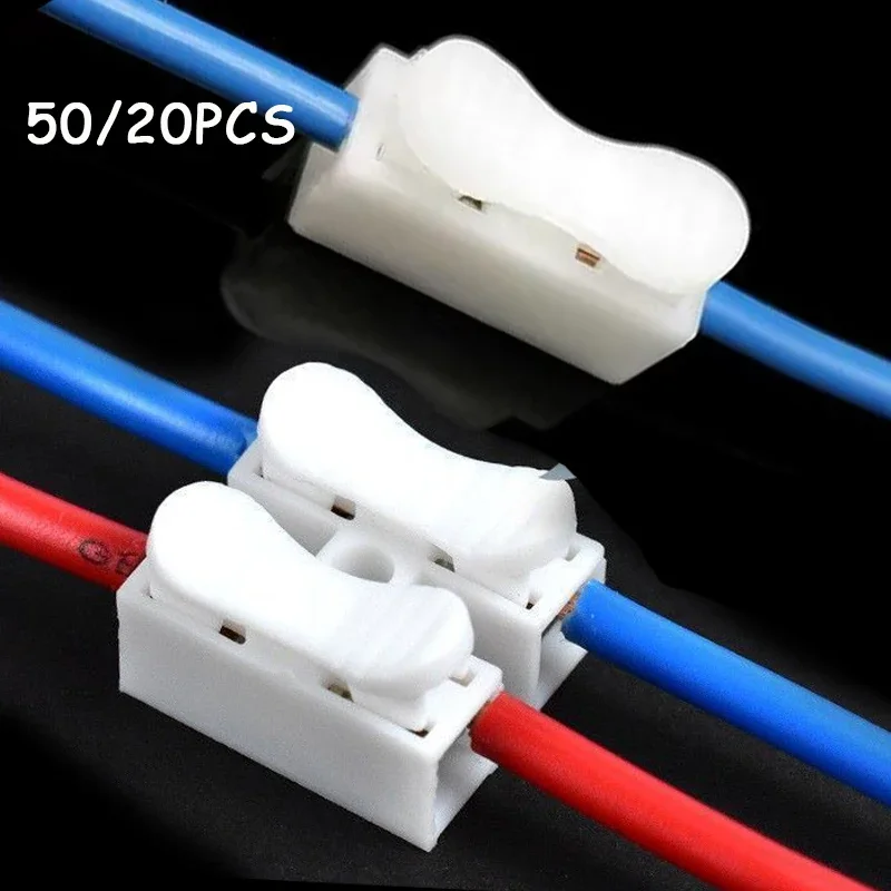 20/50Pcs 솔딩 없음 빠른 1P 2P 케이블 와이어 커넥터 나사 없음 터미널 블록 스프링 클램프