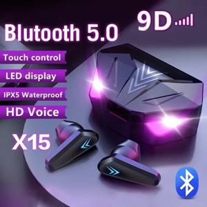 X15 도매 Tws 이어폰 블루투스 무선 상자 V5.1 귀 헤드폰 Blutooth 보청기 스포츠 게이머 헤드셋 전화