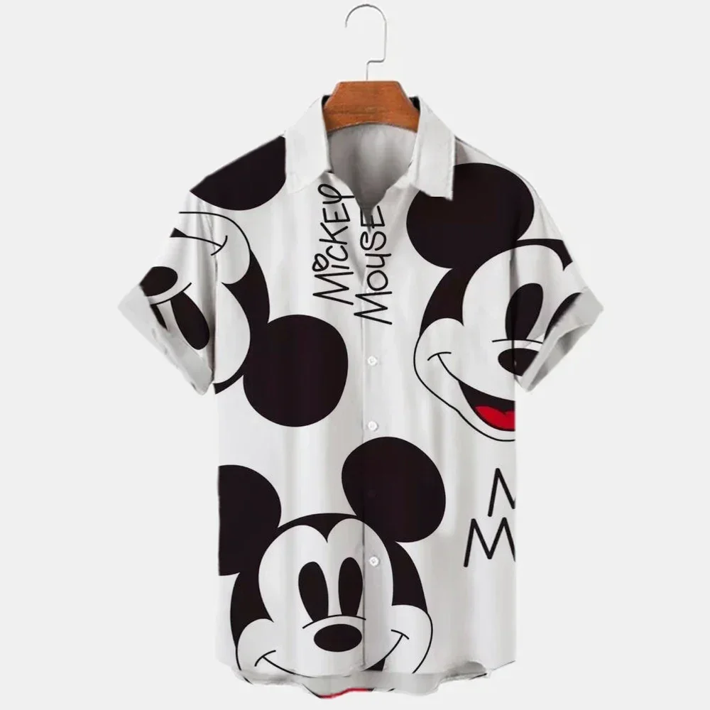 Miniso New 3d Shirts Mens 디즈니 미키 마우스 스트리트 탑 귀여운 만화 3d 프린트 셔츠 Mens 캐주얼 패션 셔츠 2024