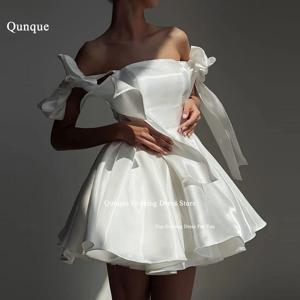 Qunque 섹시한 화이트 미니 이브닝 드레스 스트랩, 활 무도회 원피스, 레이스업 맞춤형 웨딩 파티 가운, 공식 행사 가운