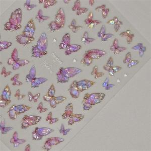 1pcs 5D 일본어 Kawaii 나비 네일 스티커 럭셔리 반짝이 쉘 오로라 네일 아트 장식 데칼 DIY 매니큐어 슬라이더 호일