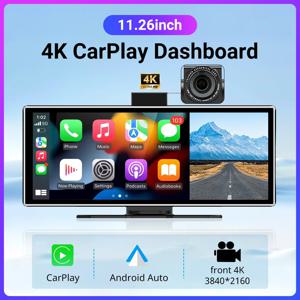 새로운 11.26 인치 4K DVR 무선 CarPlay 및 안드로이드 자동 휴대용 대시 캠 IPS 터치 스크린 블루투스 오디오 듀얼 렌즈 레코더