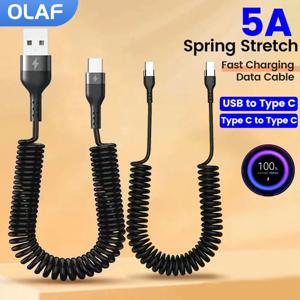 66W 5A USB 유형 C 스프링 자동차 Xiaomi Redmi 용 고속 충전 케이블 Huawei 유형 C-유형 C 데이터 코드 iPhone 15 Usb c 케이블