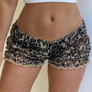 Coquette y2k 반바지 여성 의류 여름 캐주얼 레오파드 프린트 탄성 낮은 허리 짧은 바지 Bloomers 2000s Loungewear
