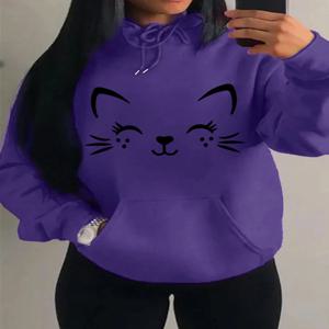 간단한 단어 고양이 미소 패턴 여성 후드 패션 캐주얼 streetwear 성격 힙합 까마귀 유행 양털 풀오버