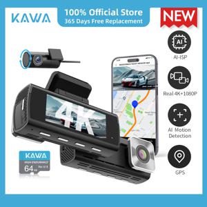 KAWA D10 자동차 DVR 전면 및 후면 비디오 레코더 용 실제 4K 대시 캠 무료 64GB 카드 AI-ISP Sony STARVIS IMX415 AI 모션 감지