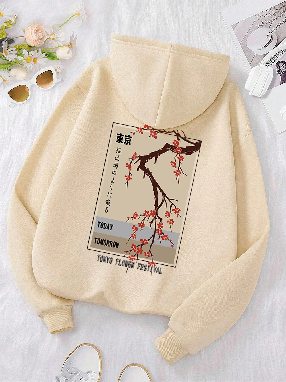 오늘 내일 도쿄 꽃 축제 Hoody 남성 여성 캐주얼 따뜻한 후드 패션 느슨한 옷 양털 풀오버 스웨트 커플